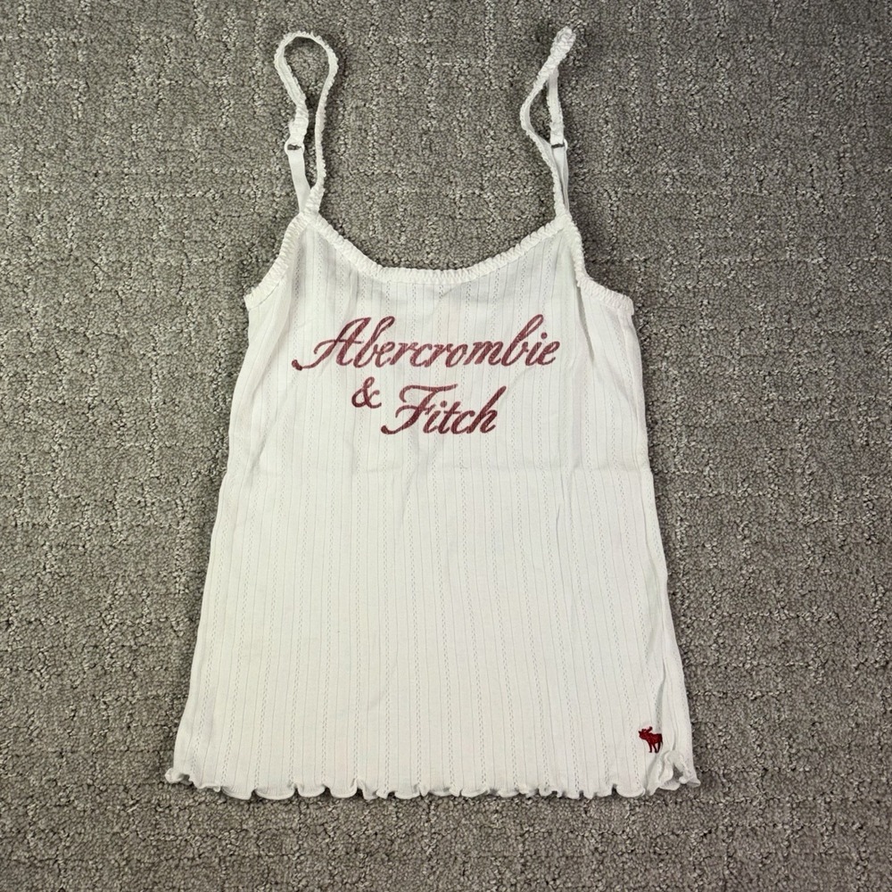 Vtg Abercrombie & Fitch Sleep Cami Top White Pointelle Lace Trim Y2K Coquette S
